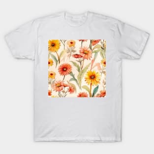 Watercolor Wildflower Blanket Flower Pattern T-Shirt